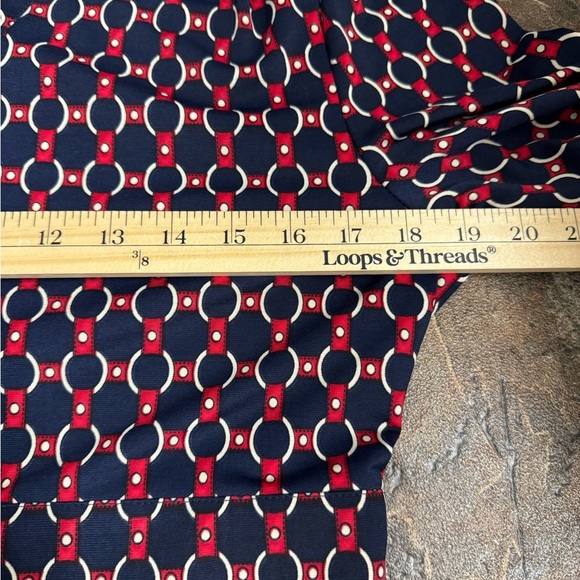 Valencia Dark Academia Midi Dress Navy Red Geometric Chain Print - Picture 12 of 13